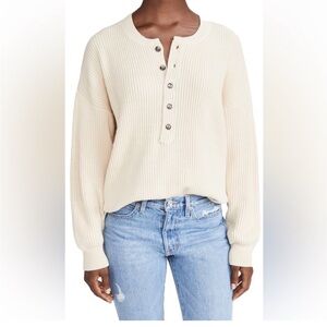 The Great. Pullover Henley Sweater Oversized Off White Tan color size 3